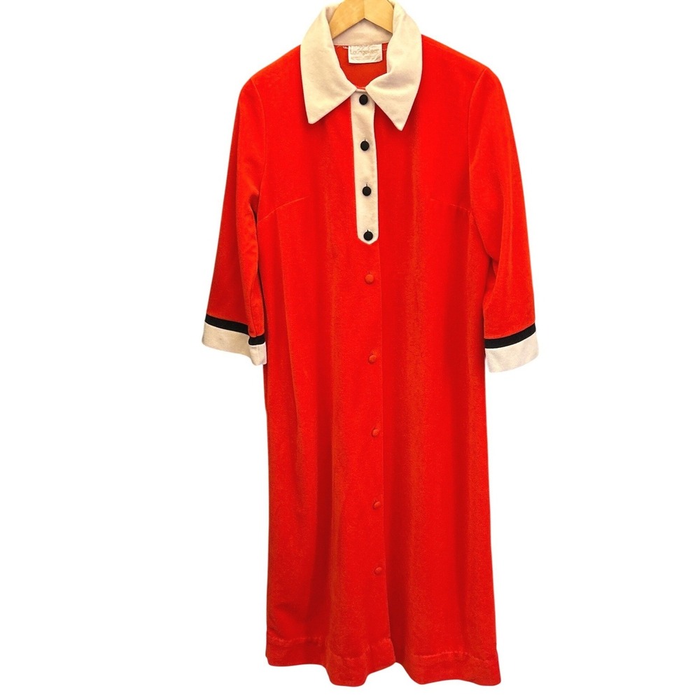 VTG 70s JCPenney Loungewear Robe Mod Colorblock Retro Housecoat Orange Red 14